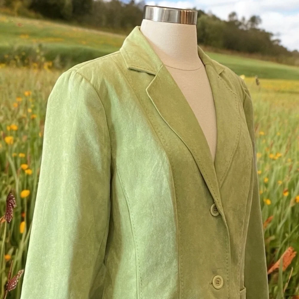 Green Faux Suede Blazer Jacket By Kim Roger’s Signature